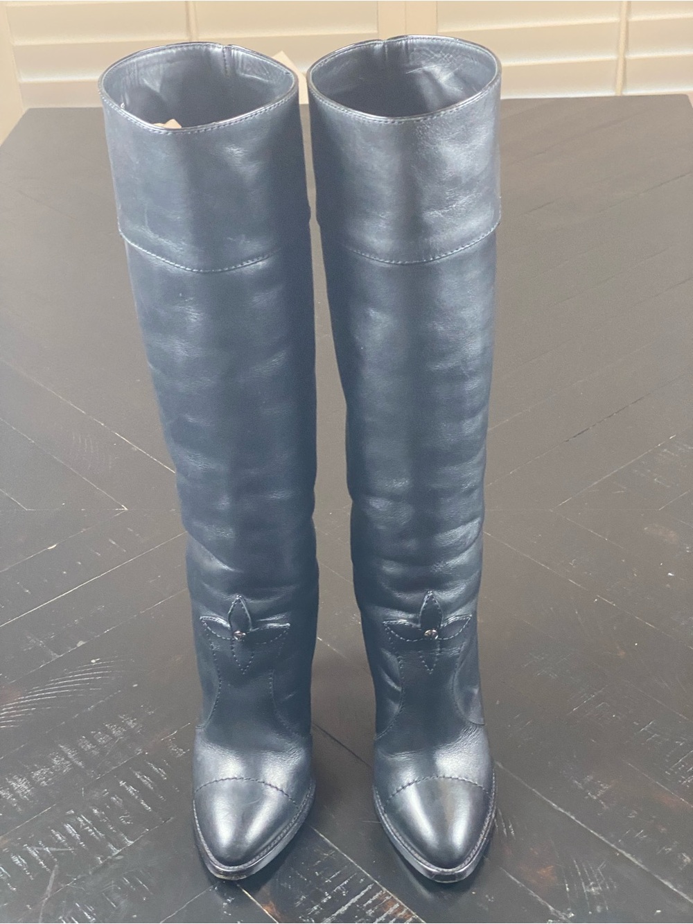 Louis Vuitton Navy Leather Knee-High Pointed-Toe Boots
